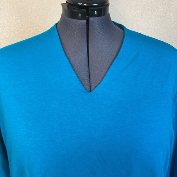 Talbots BNWT Turquoise V neck Long Sleeve Top w/ side ruching for better fit - Picture 3 of 6